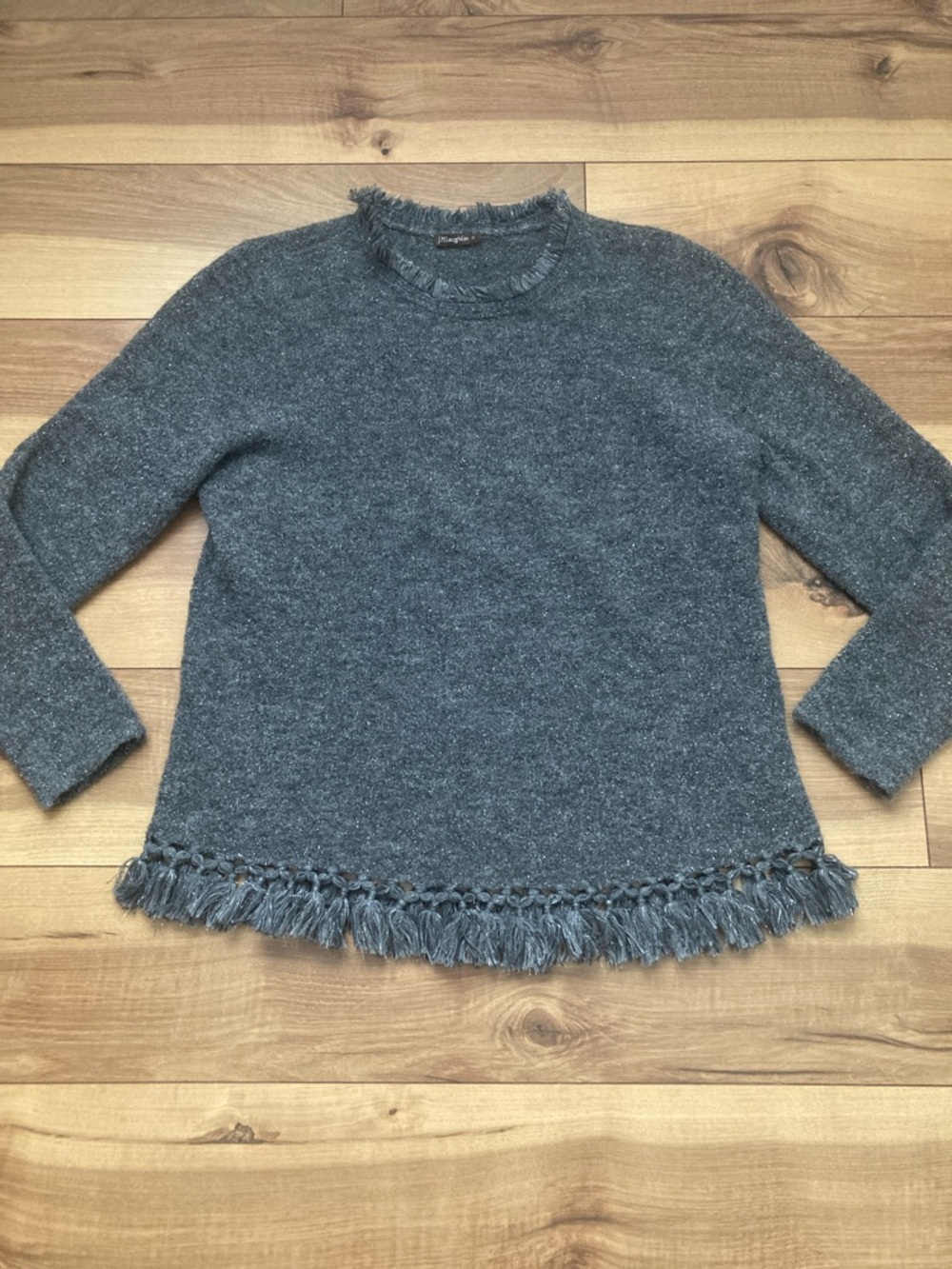 J McLaughlin Metallic Gray Fringe Sweater